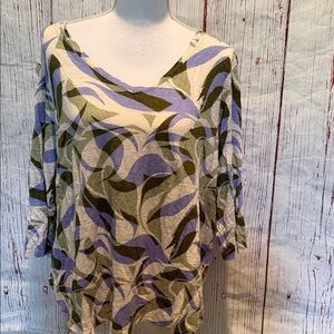 Elegant Long Sleeve Top with Green and Purple Pattern